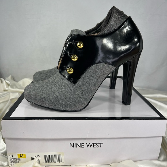 NEW w/Flaws Nine West Leather Black Gray Brianny Bootie Boot Heel Shoe 11 - Picture 4 of 11